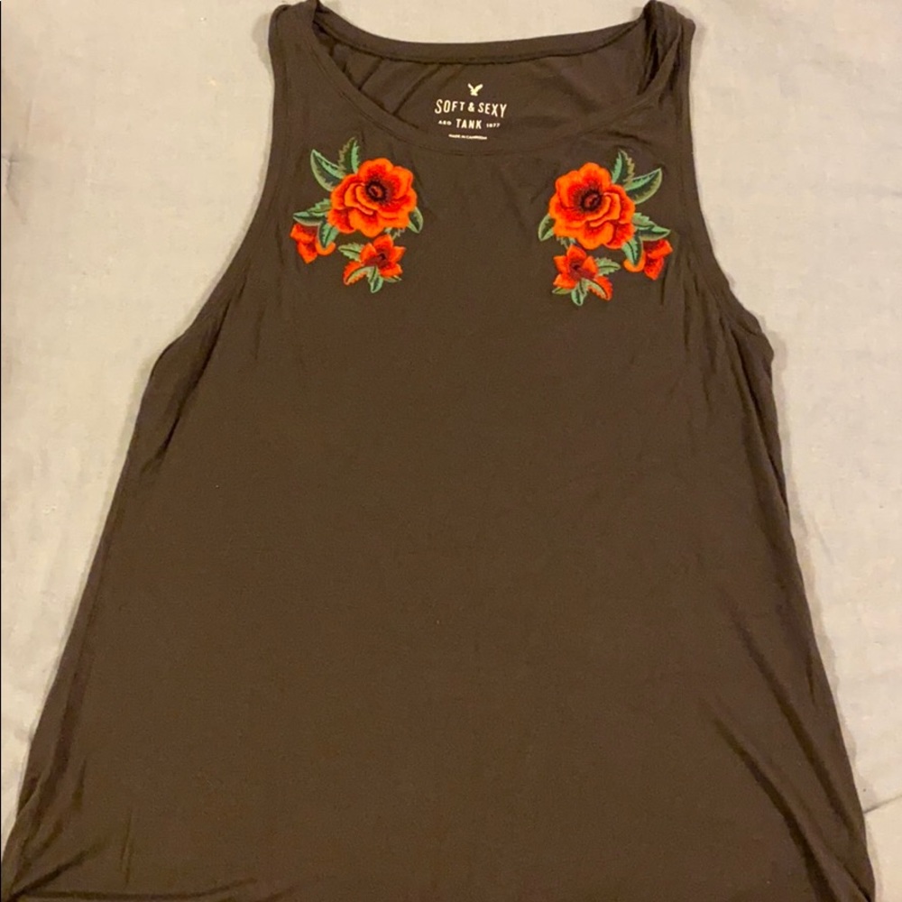 American eagle embroidered rose tank